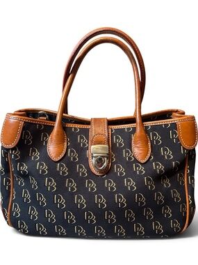 DB Monogram Brown & Black Tote Bag with Leather Trim